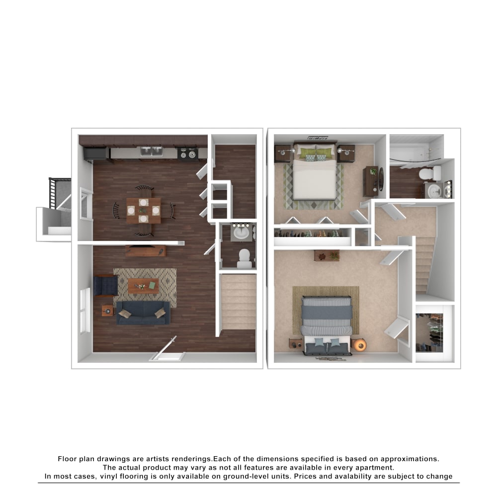 2x1.5 floor plan drawing at The Hills at Oakwood Apartment Homes in Chattanooga, Tennessee