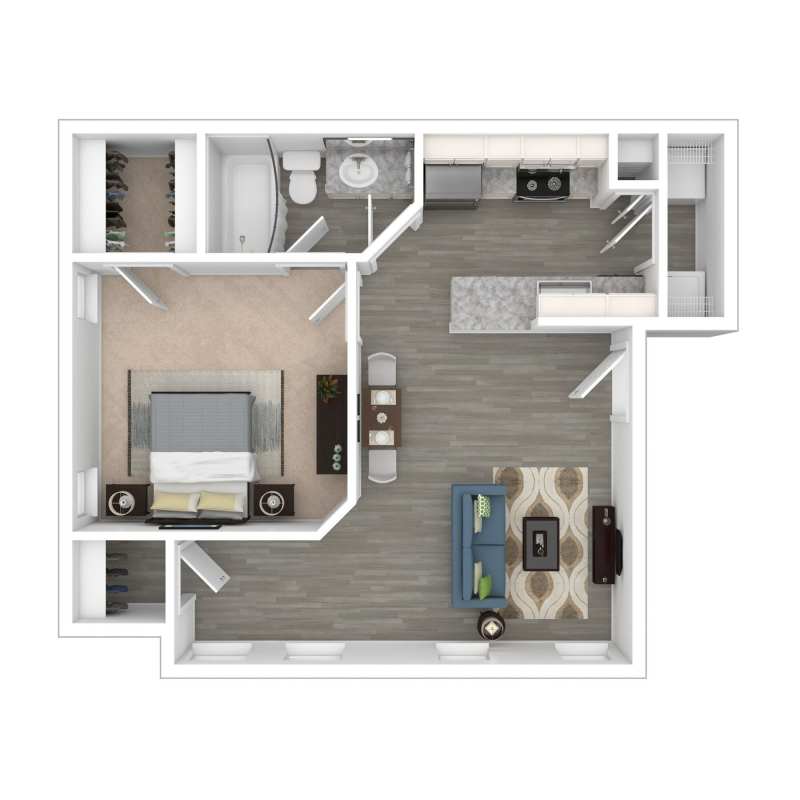 3D Floor Plan - 1x1 Upgraded