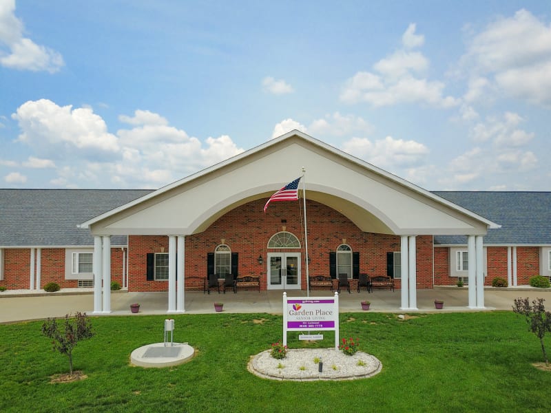 The main entrance at Garden Place Red Bud in Red Bud, Illinois. 