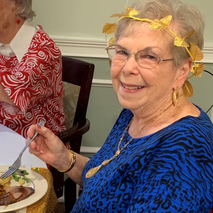 Resident with a wreath on at The Village at Summerville in Summerville, South Carolina