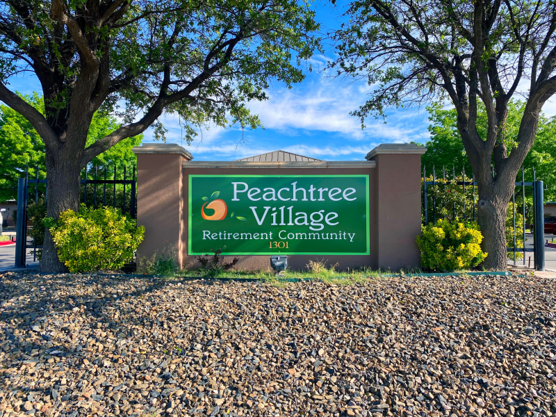 The sign at Peachtree Village Retirement Community in Roswell, New Mexico. 