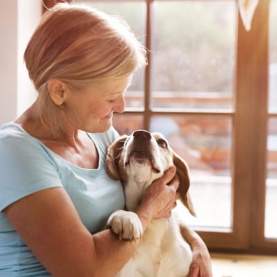 A resident and her dog at Aurora on France in Edina, Minnesota 