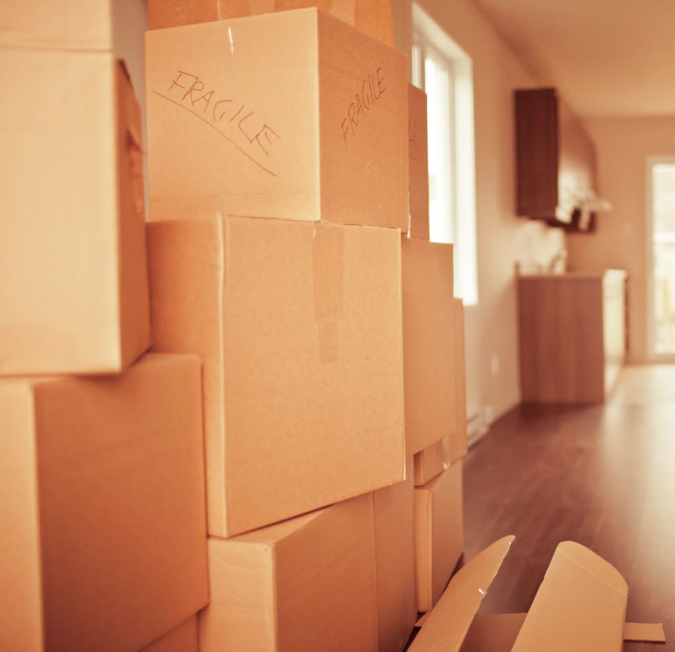 Moving boxes packed up and ready to be stored at A Shur-Lock Wildcat Storage in Union, Missouri