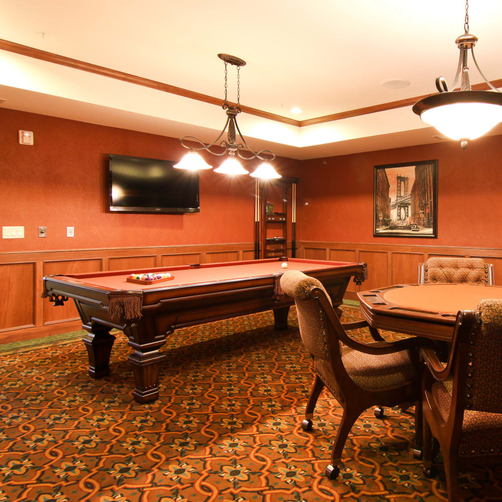 Game room at Applewood Pointe of Roseville at Langton Lake in Roseville, Minnesota.