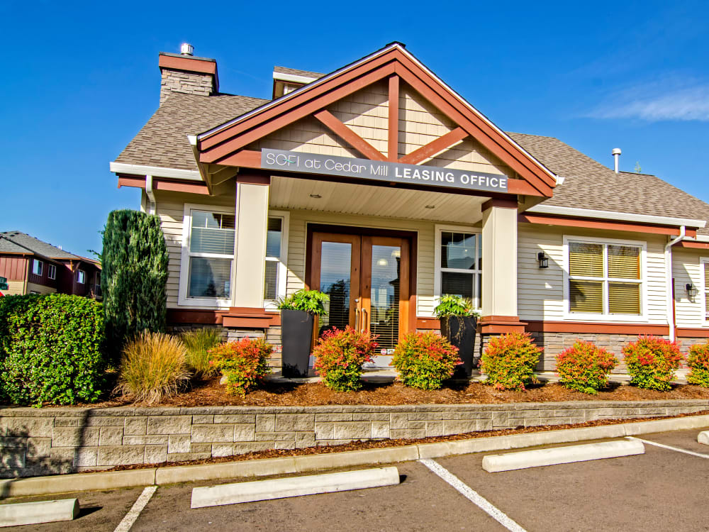 Beautifully maintained flora outside the leasing office at Sofi at Cedar Mill in Portland, Oregon