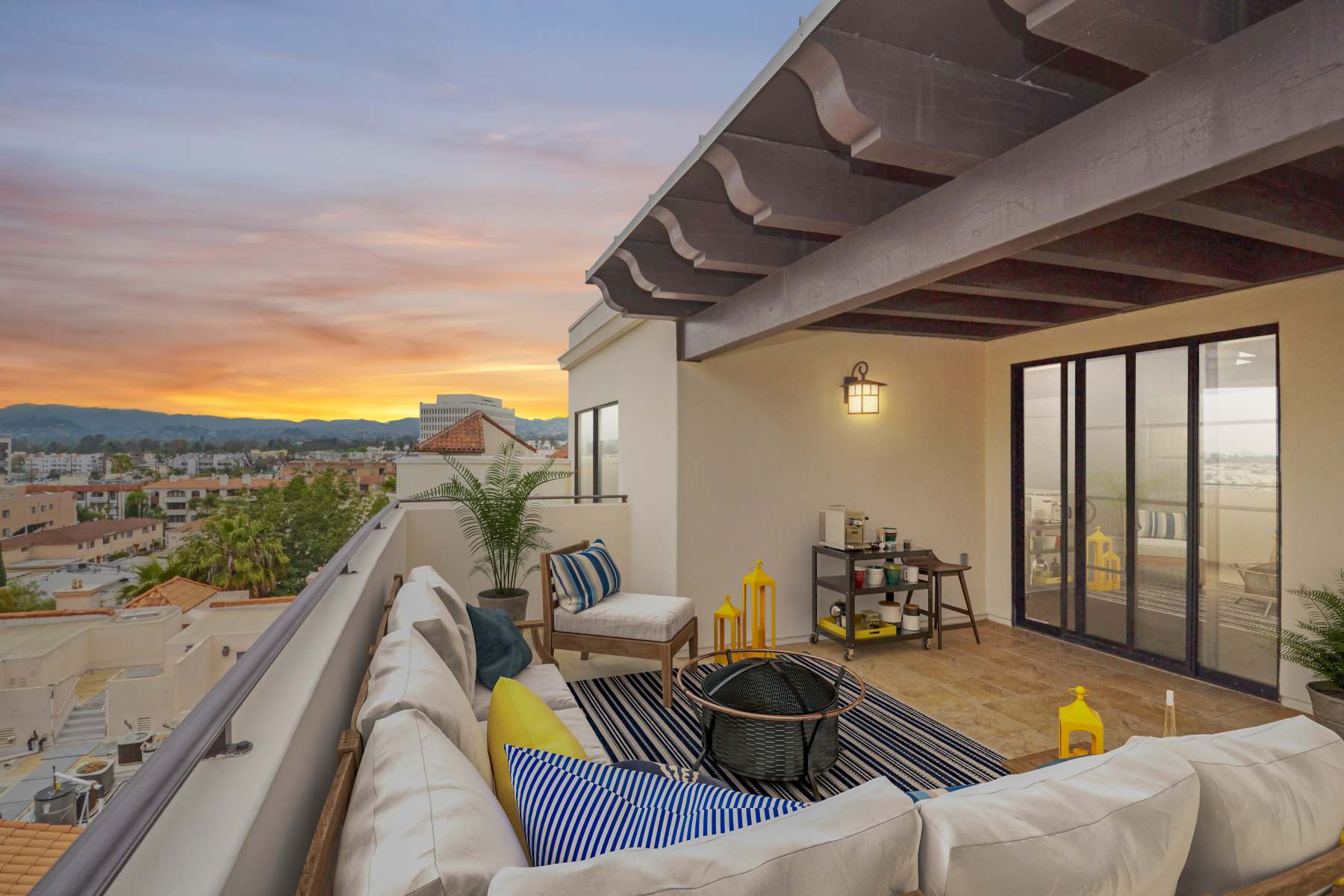 Balcony with city view at Luxe Villas in Brentwood, California 