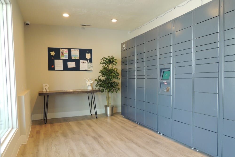 The convenient package room at Royal Farms Apartments in Salt Lake City, Utah