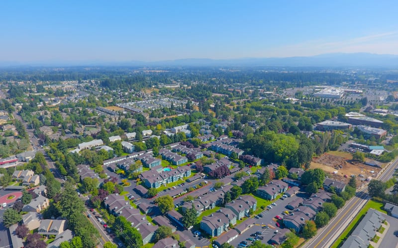 Aerial view of the property at Walnut Grove Landing Apartments in Vancouver, Washington