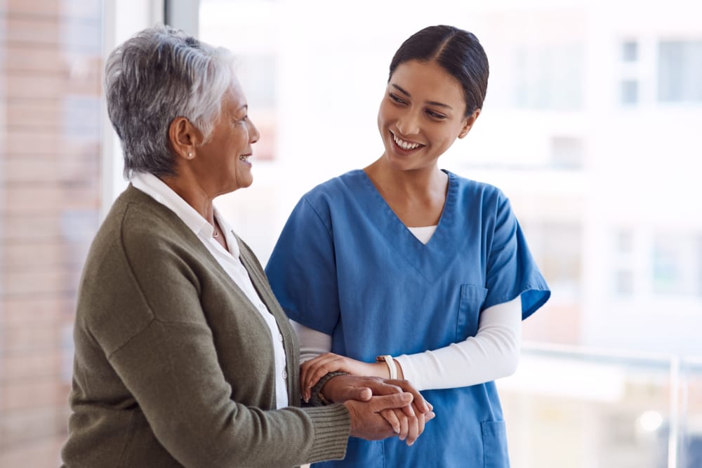 Resident consults medical staff at Arbor View in Burlington, Wisconsin.
