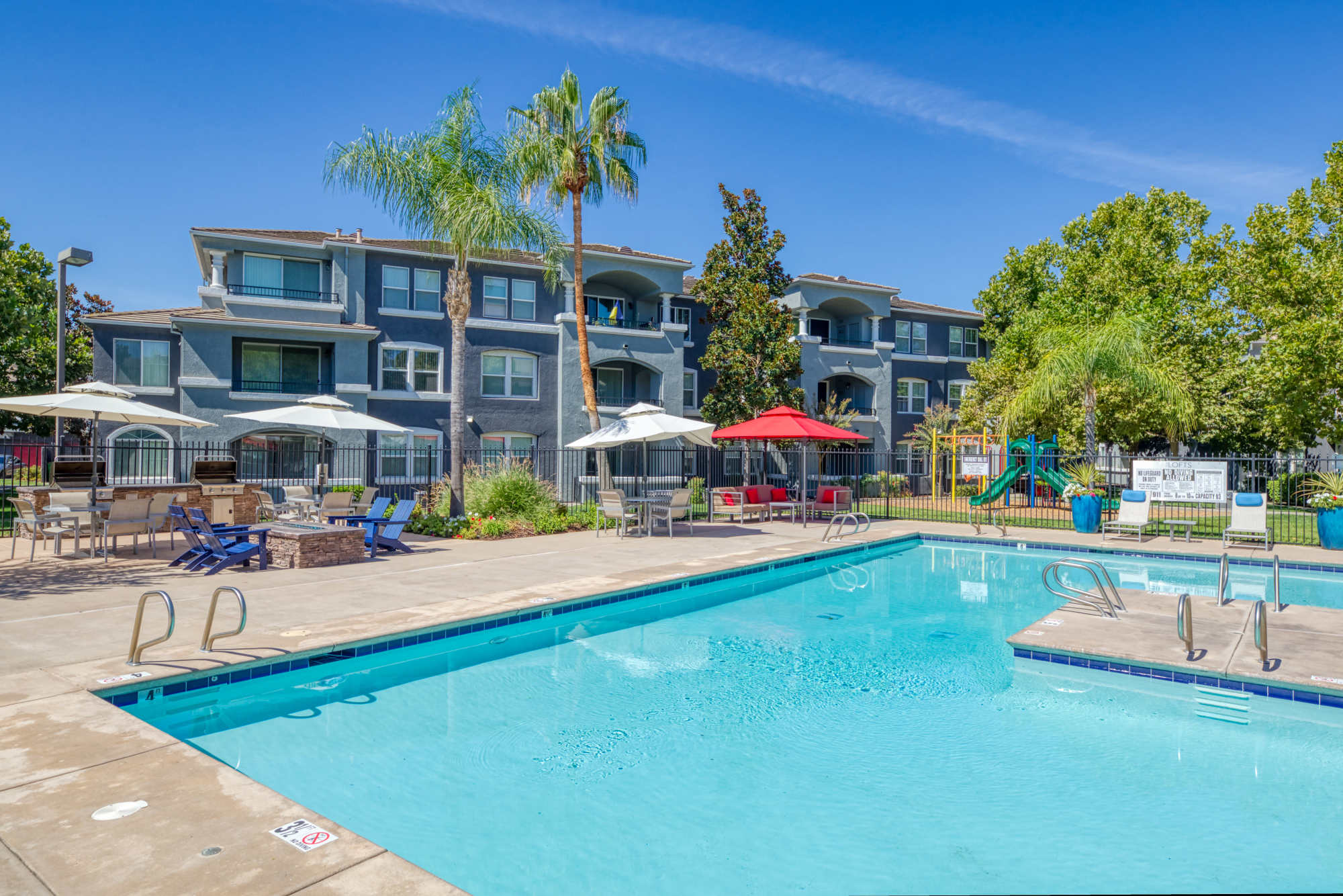 Resort-style pool at The Lofts in Sacramento, California