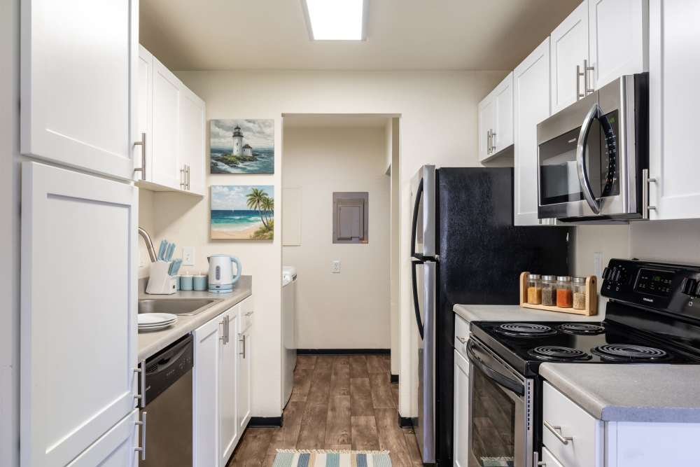 Kitchen with stainless-steel appliances at Renaissance at 29th Apartments in Vancouver, Washington