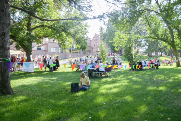 Residents outside of Touchmark at All Saints in Sioux Falls, South Dakota