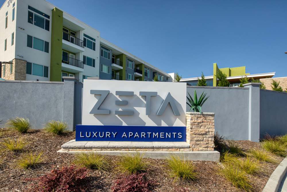 Property signage at Zeta Luxury Apartments in Sacramento, California