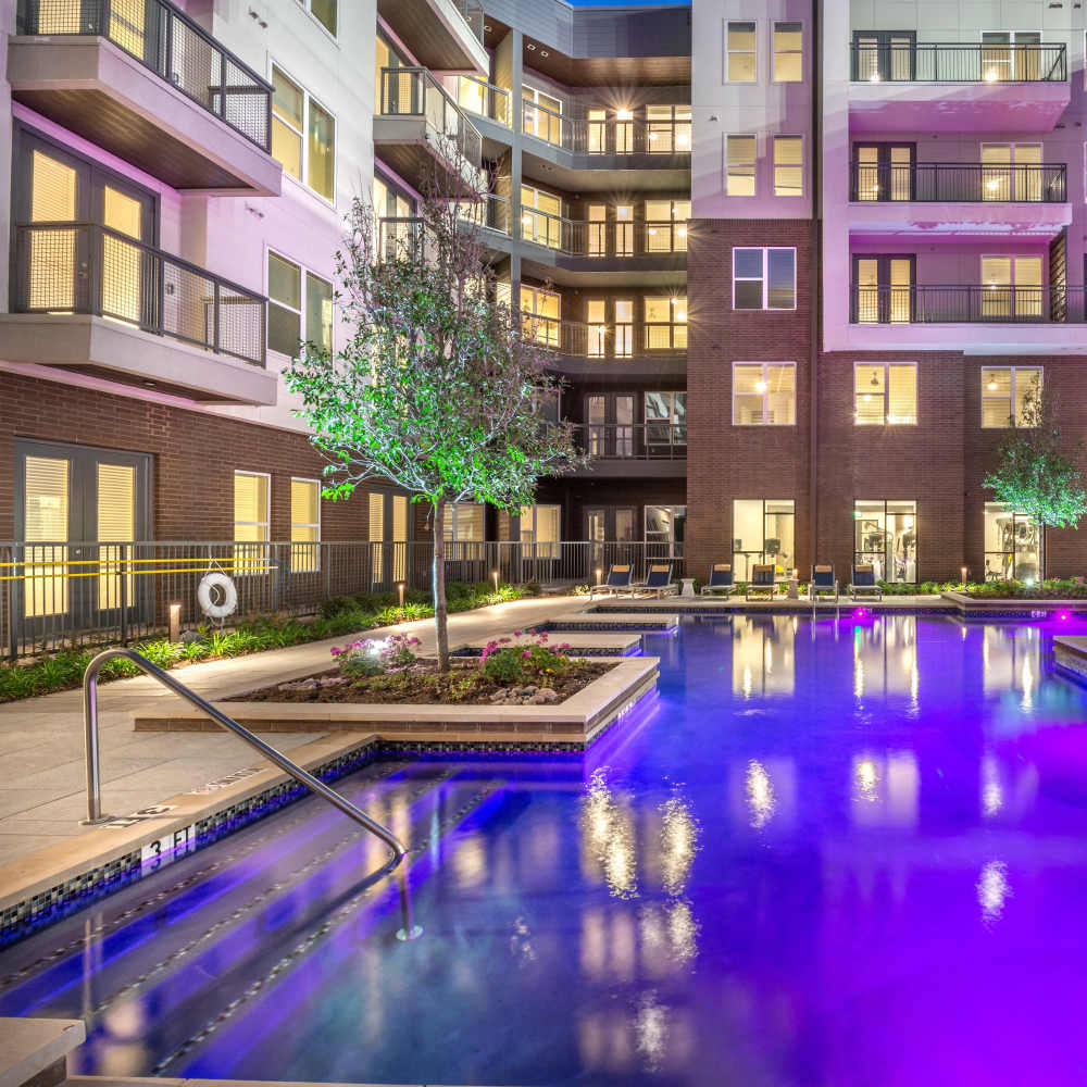 Beautiful view of the swimming pool at Hall Street Flats in Dallas, Texas