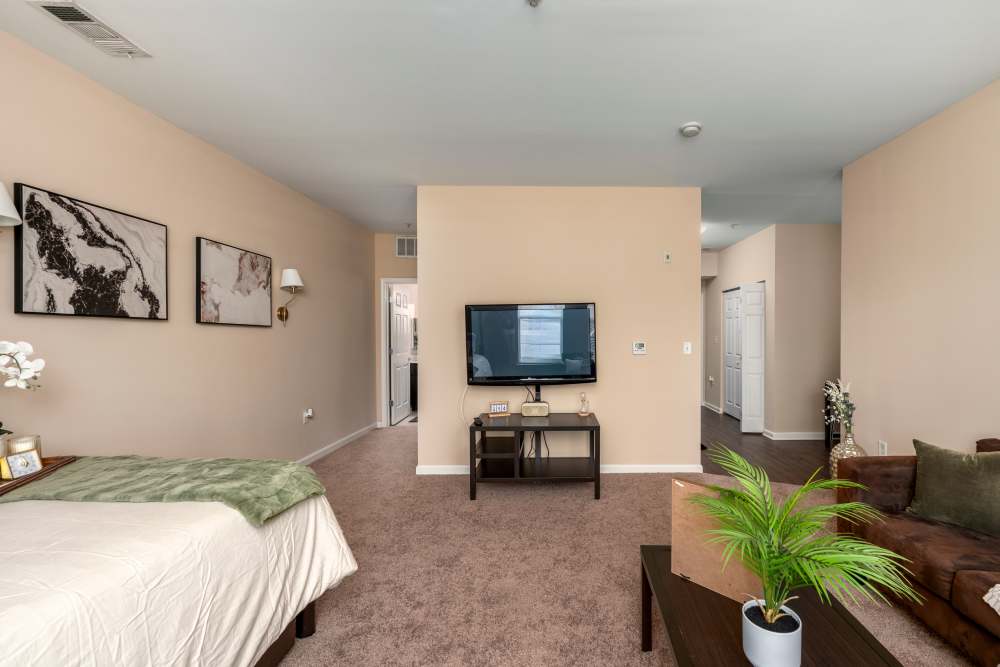 Sudent apartment with television at Mazza Grandmarc in College Park, Maryland