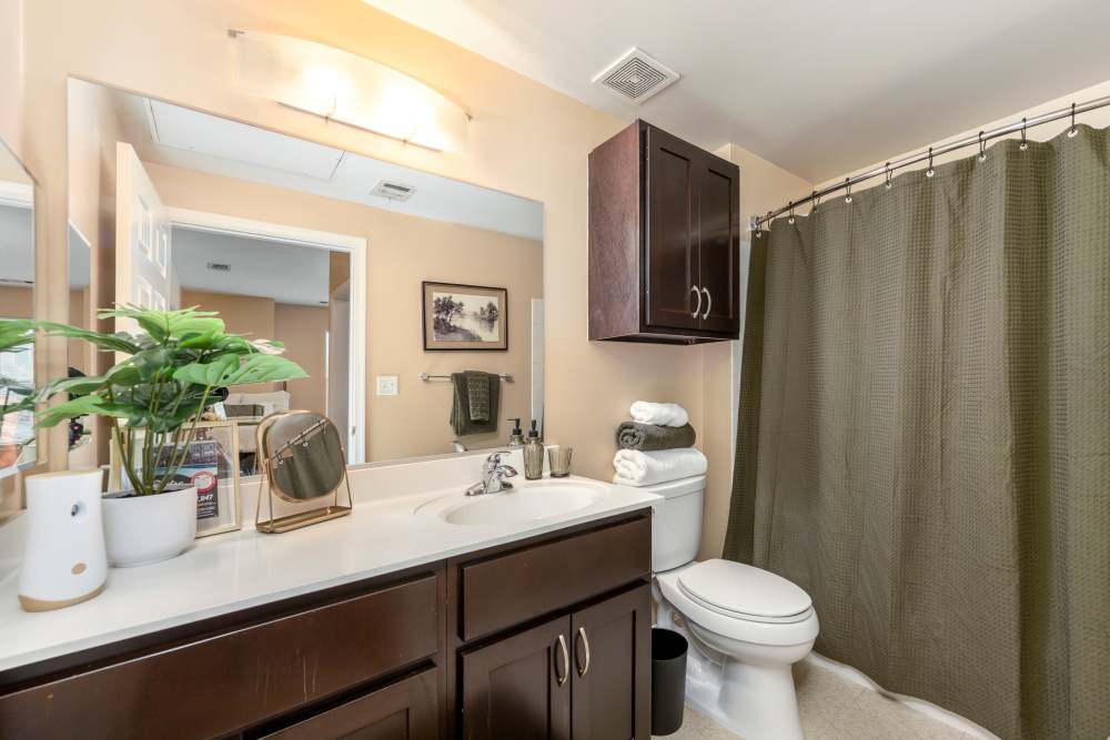 Bathroom with bathtub and vanity at Mazza Grandmarc in College Park, Maryland