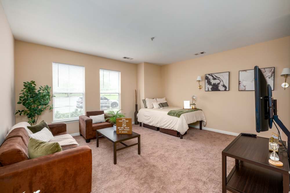 Living room with view to bedroom at Mazza Grandmarc in College Park, Maryland