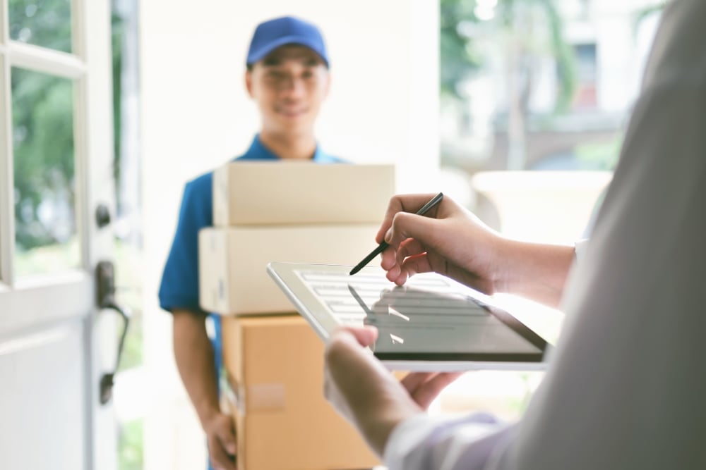 A package delivery being received at Stor 4 Dayz in Sanford, Florida