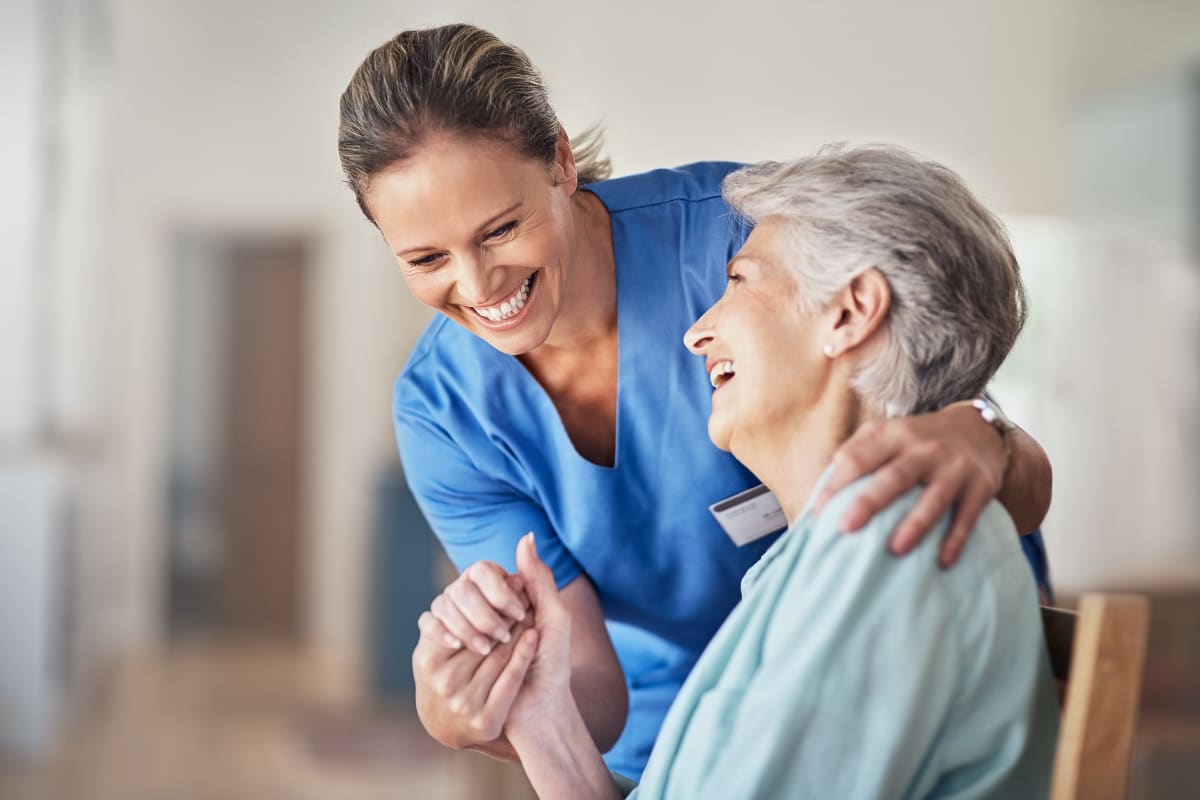 Resident and a nurse at Keystone Place at Legacy Ridge in Westminster, Colorado