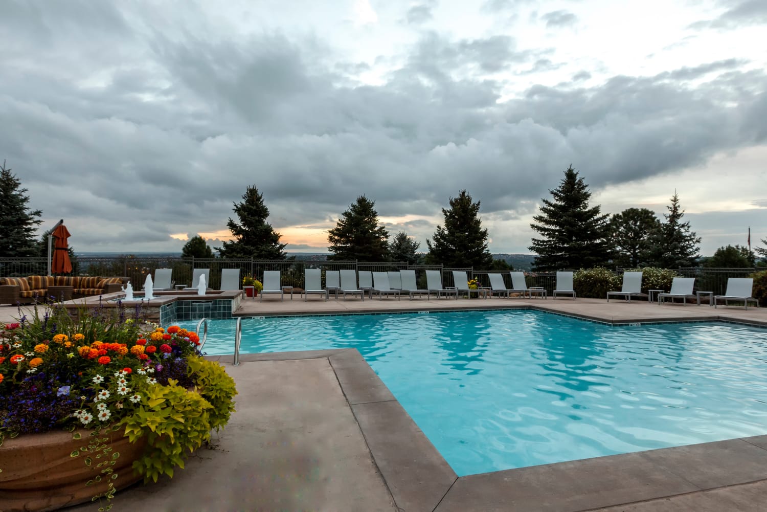 Pool views at Resort at University Park in Colorado Springs