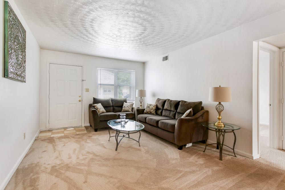 Living room with front door and carpet at Admiral's Way in Norfolk, Virginia