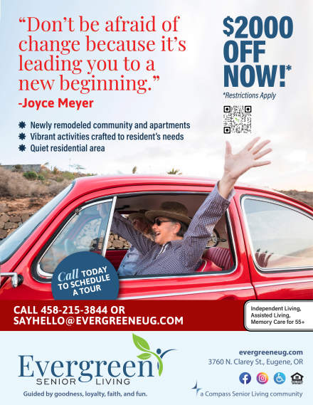 May flyer at Evergreen Senior Living in Eugene, Oregon