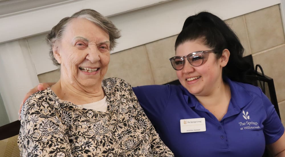 Resident and caregiver at The Springs at Willowcreek in Salem, Oregon