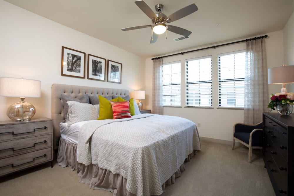 Cozy bedroom at Olympus at Memorial in Houston, Texas