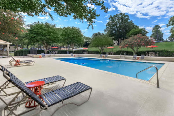 Lounge chair by the swimming pool at Commons at Briarwood Park in Brookhaven, Georgia