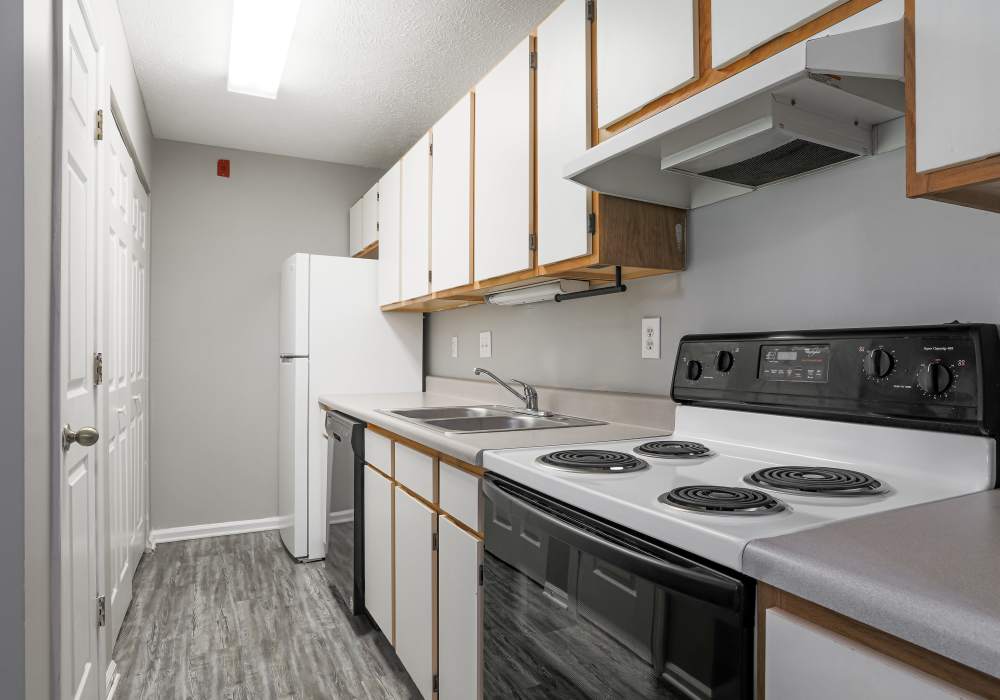 Kitchen with stainless steel appliances at Spring Lake Apartments in Granger, Indiana