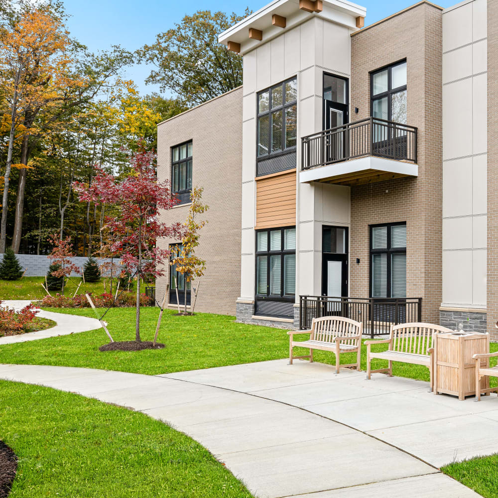 Paved outdoor walkways at Anthology of Mayfield Heights in Mayfield Heights, Ohio