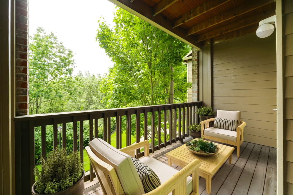 Comfortable seating on a patio at The Grove at Orenco Station in Hillsboro, Oregon