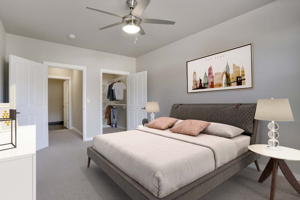Bedroom View with closet at Terrene at the Grove in Wilsonville, Oregon