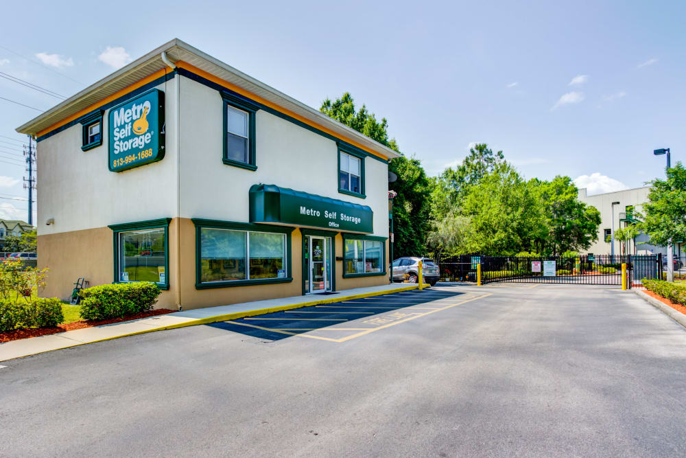 Leasing office exterior view at Metro Self Storage in Tampa, Florida