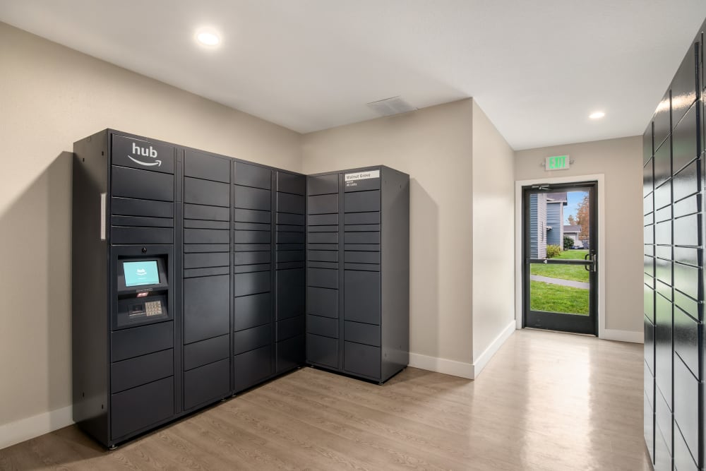 The convenient package room at Walnut Grove Landing Apartments in Vancouver, Washington