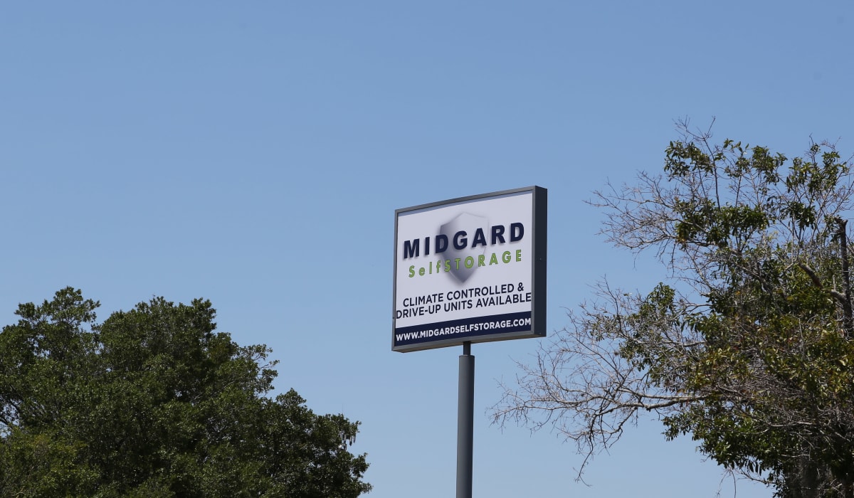 Location sign at Midgard Self Storage in Jacksonville, FL