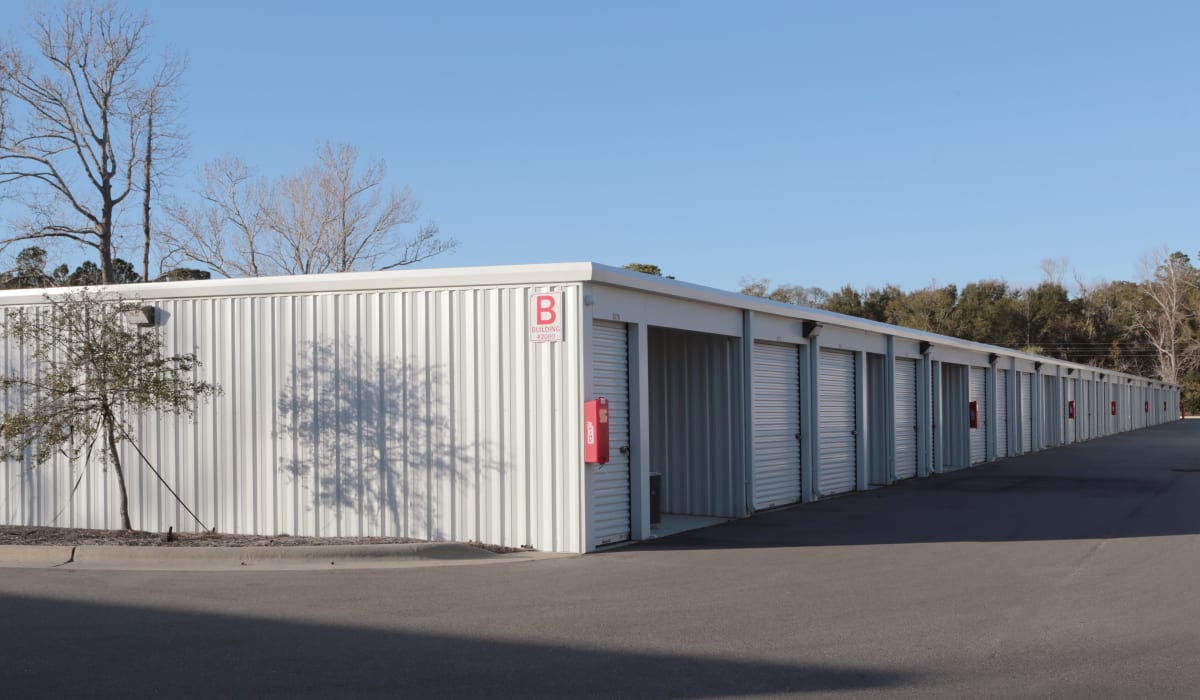 Exterior of outdoor units at Midgard Self Storage in Wilmington, North Carolina