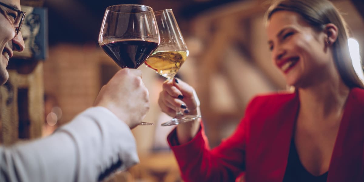 Couple enjoying a glass of wine near Three77 Park in Fort Worth, Texas