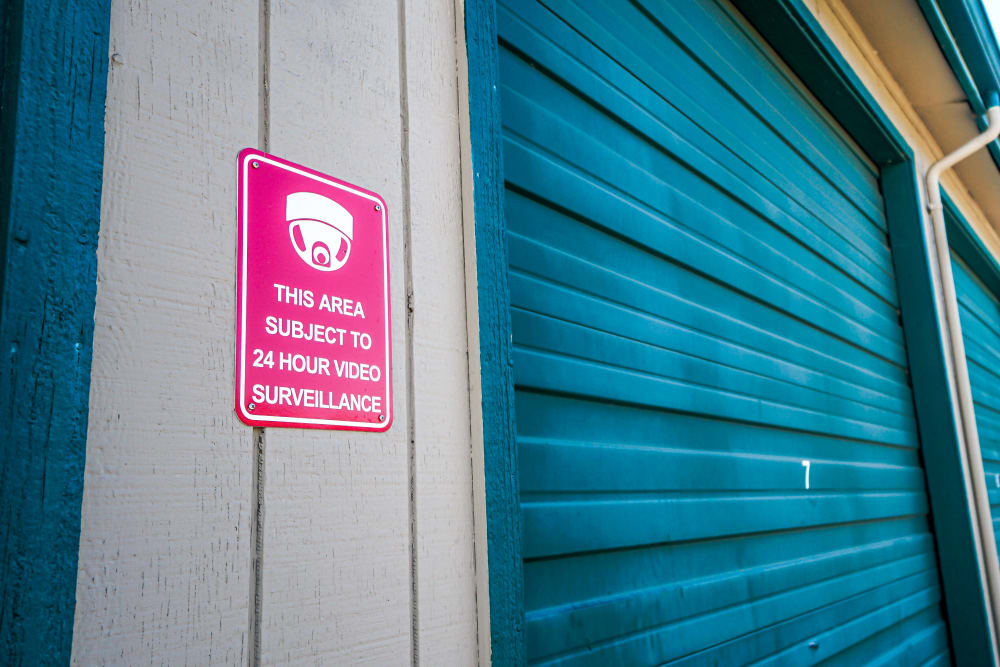 A sig for the 24-hour video surveillance at Security First Storage in Salem, Oregon