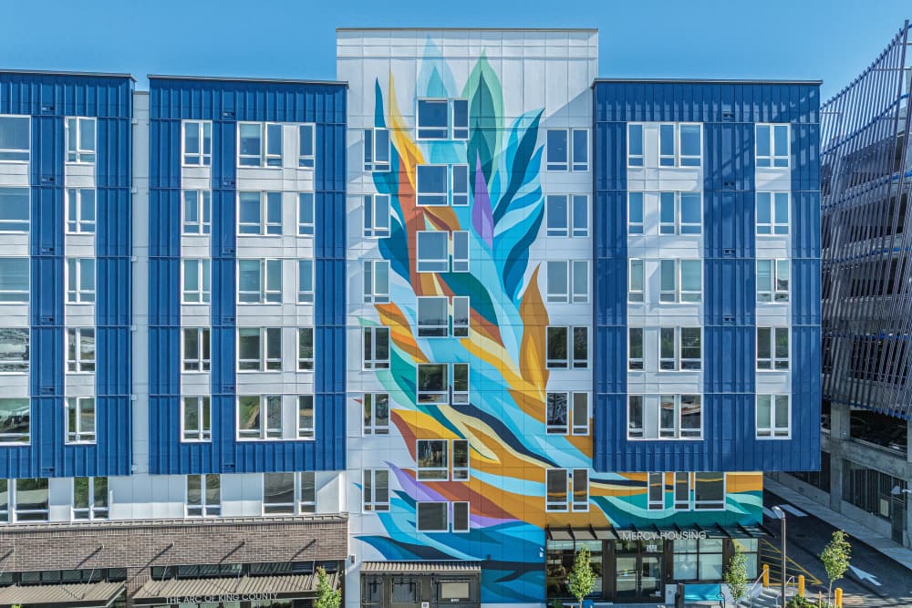 Front view of community at Connection Angle Lake in SeaTac, Washington