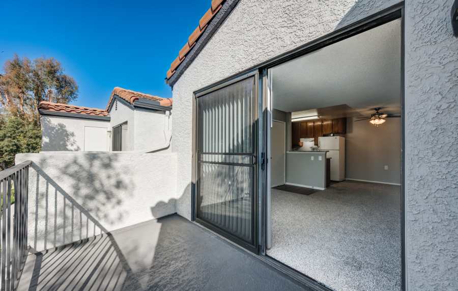 Private balcony extending from living area at The Villas at Rowland Heights in Rowland Heights, California