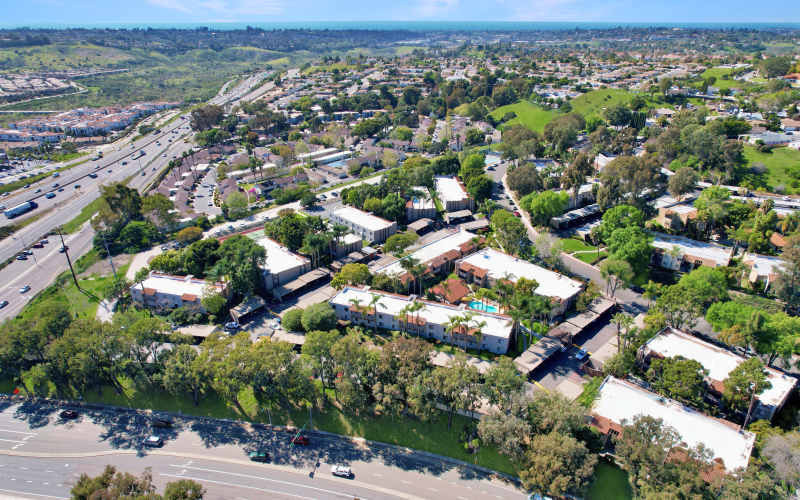 Aerial View of Property in front of Shadow Ridge Apartments in Oceanside, California