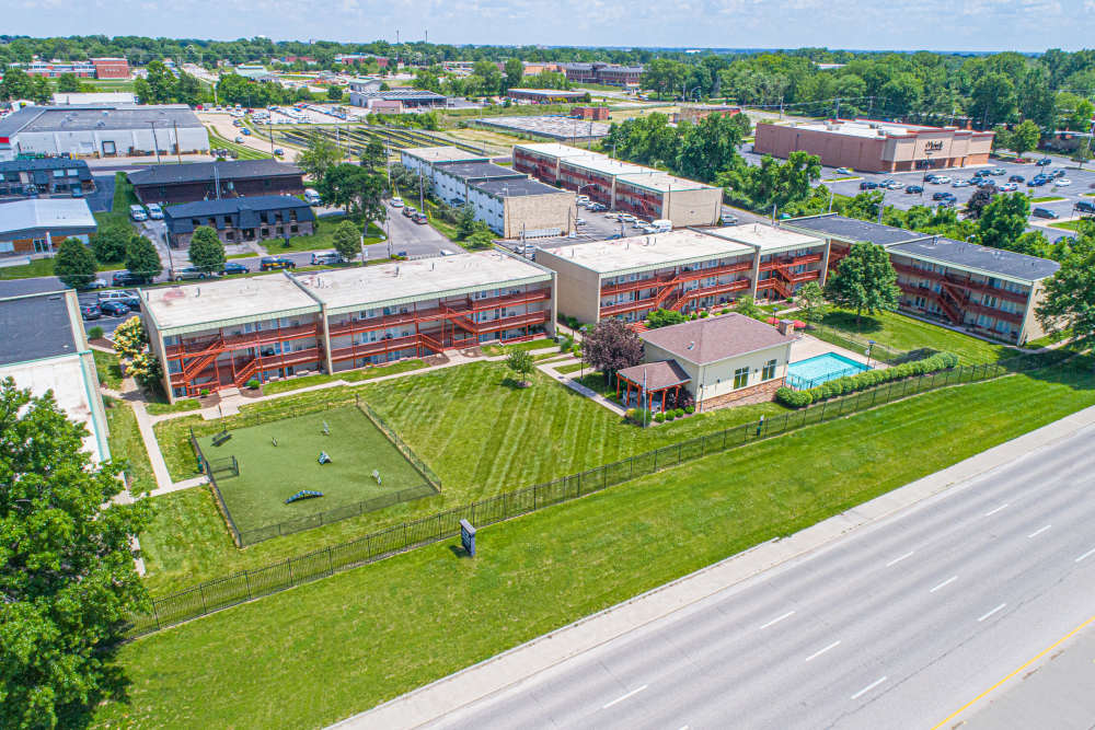 Drone view of community at Tiger Village in Columbia, Missouri