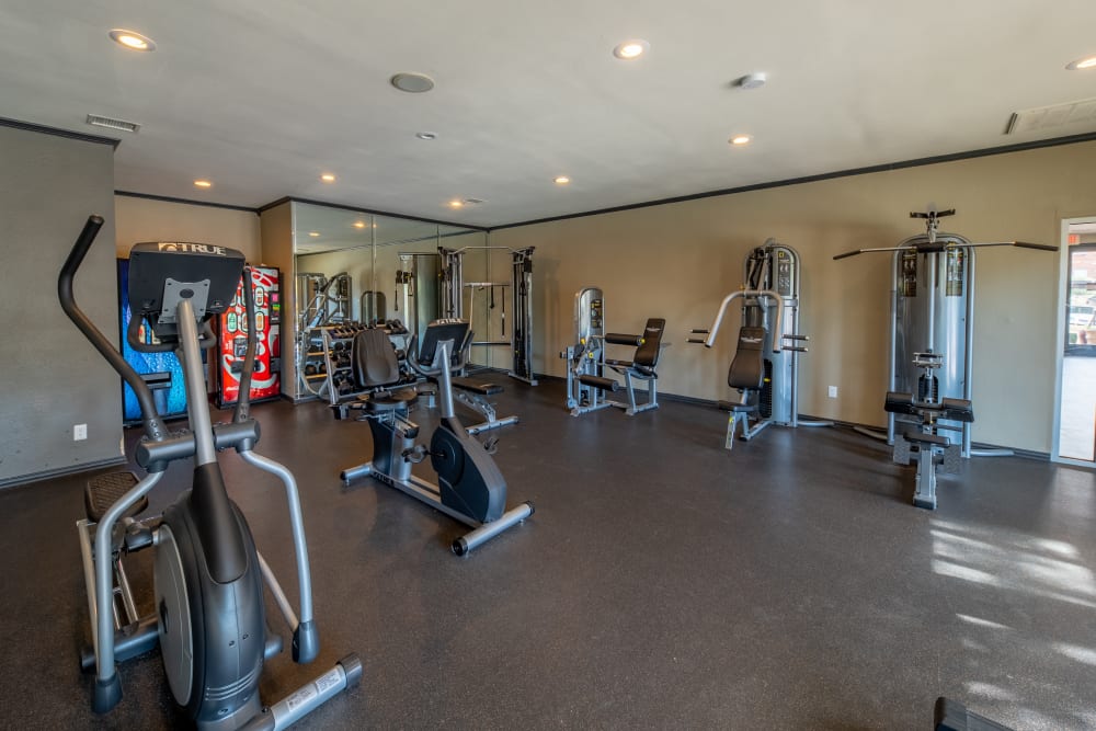 Well equipped fitness center at Trails of Towne Lake in Irving, Texas