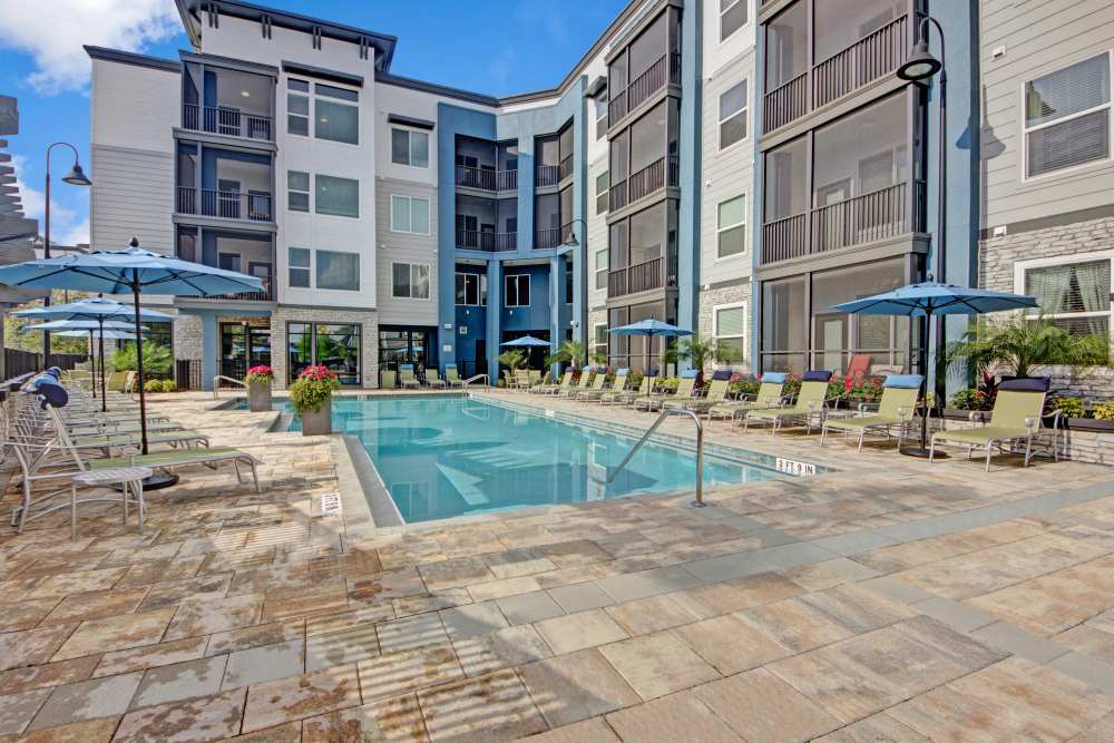 Poolside lounge at The Courtney at Lake Shadow in Orlando, Florida 