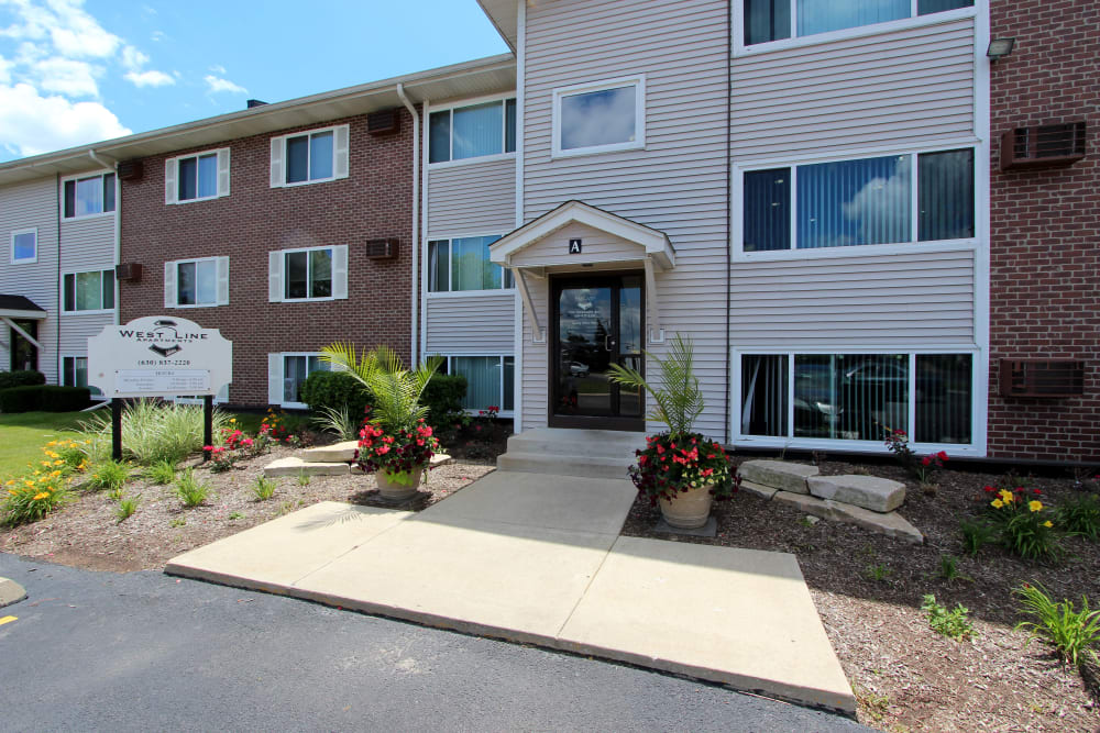 The clean exterior of West Line Apartments in Hanover Park, Illinois