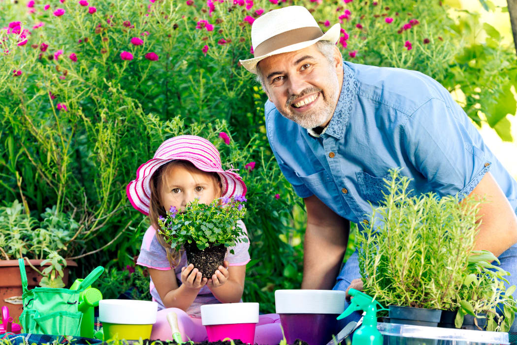 Father and daughter in the garden at Pine Ridge home in Lindenwold, New Jersey