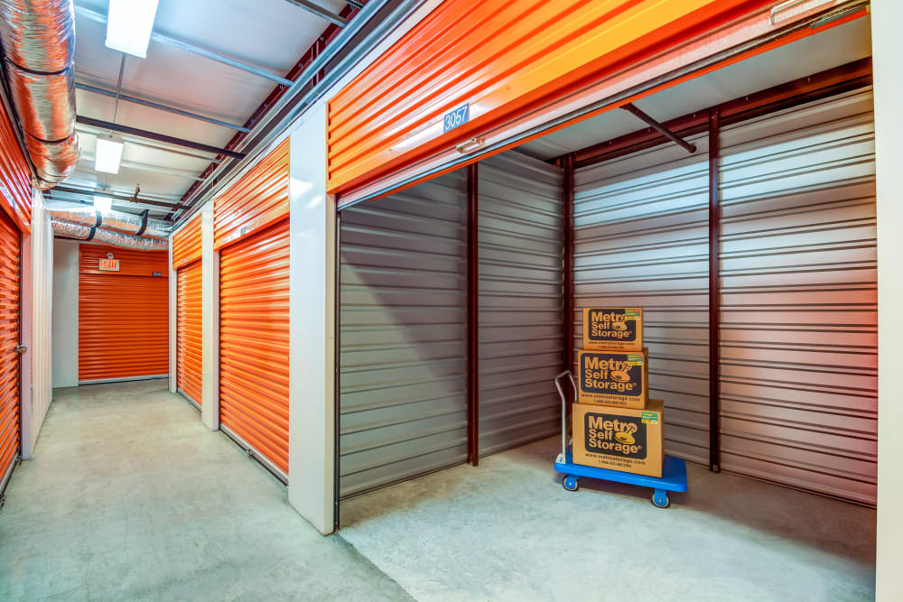 Open unit with packages at Metro Self Storage in Metairie, Louisiana
