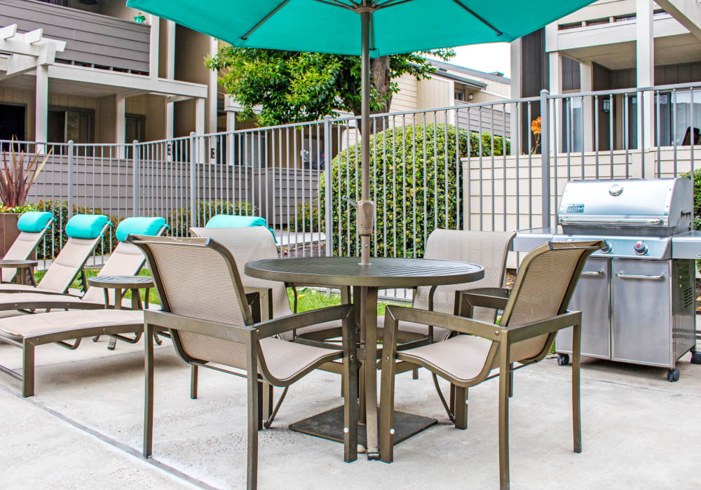 Covered seating near one of the barbecue areas at Sofi Dublin in Dublin, California