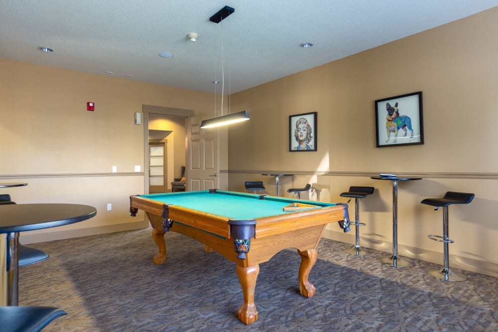 A billiards table in the clubhouse at The Landings at Morrison Apartments in Gresham, Oregon